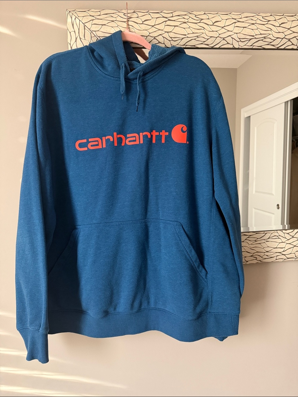 Carhartt force Teal Blue Hoodie with Orange Logo size XL